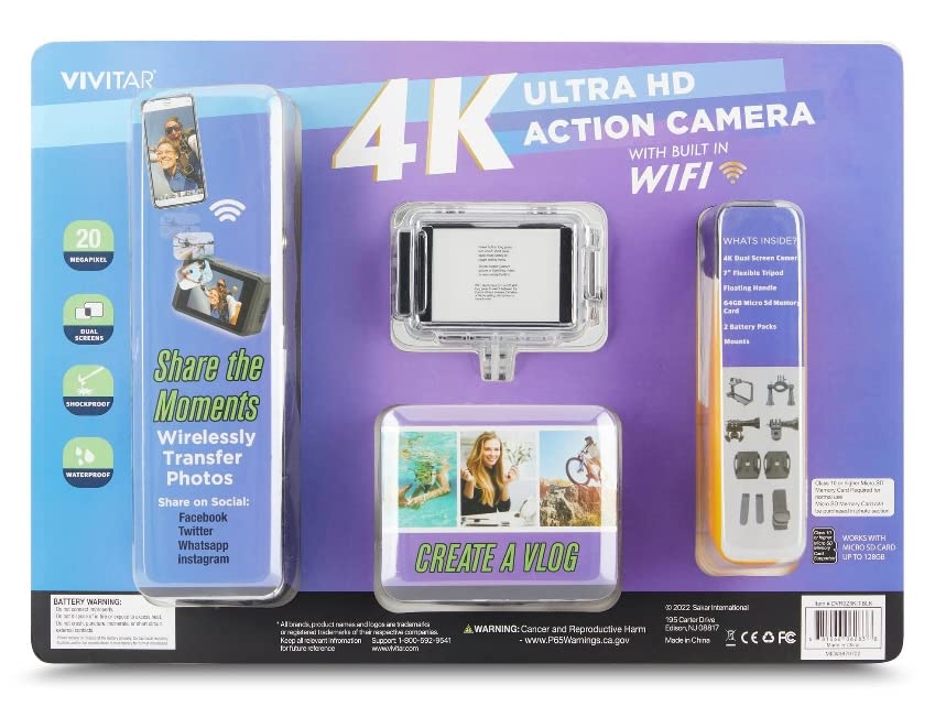 Amazon.com : Vivitar 4K Ultra HD Action Camera Bundle Dual Screens